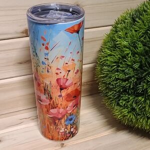 Field Of Poppy Floral Tumbler with Lid Stainless Steel Nwt